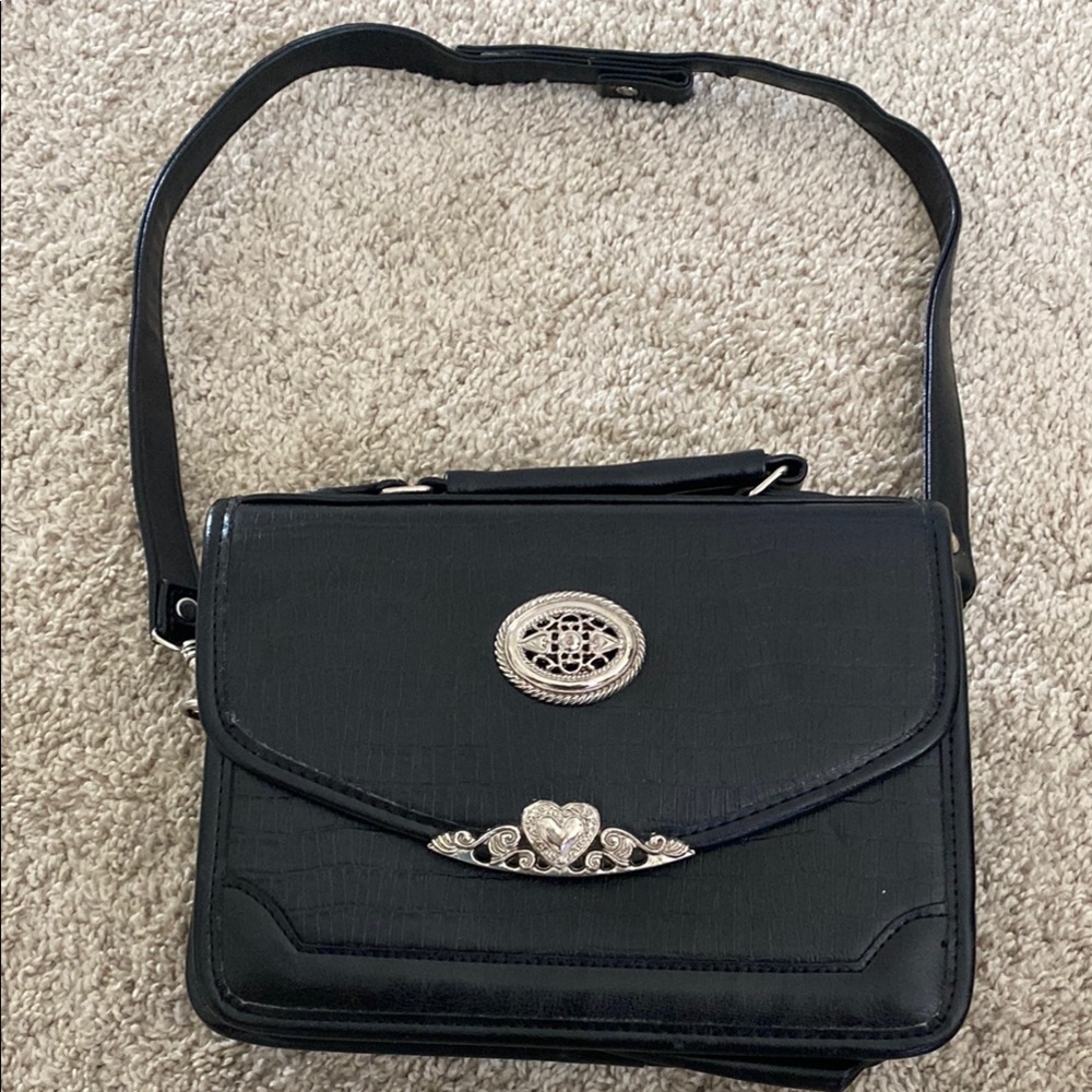 Vintage Brighton Black Crossbody Bag with Silver Accents